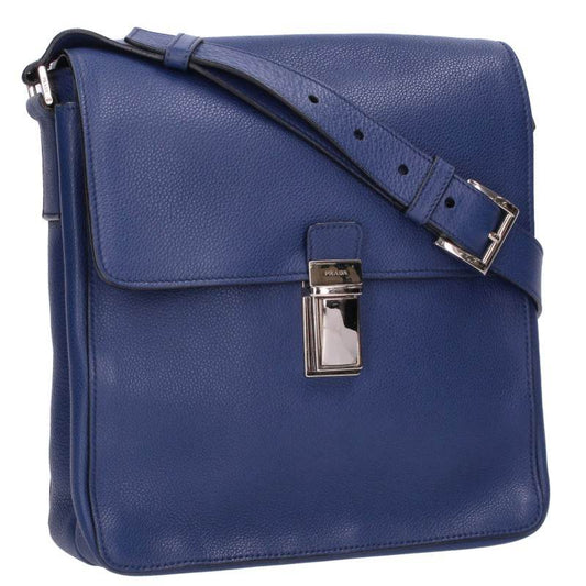 PRADA 2VD005 Leather Shoulder Bag Blue/Silver Size ONE SIZE