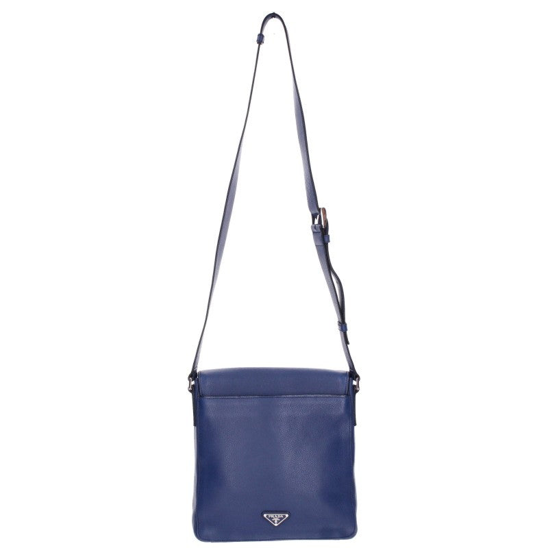 PRADA 2VD005 Leather Shoulder Bag Blue/Silver Size ONE SIZE