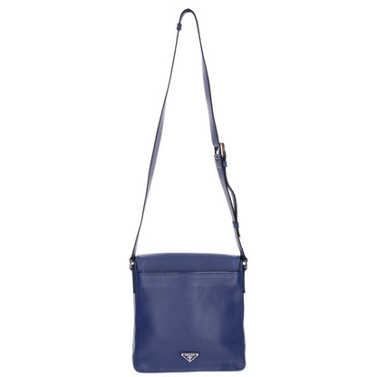 PRADA 2VD005 Leather Shoulder Bag Blue/Silver Size ONE SIZE