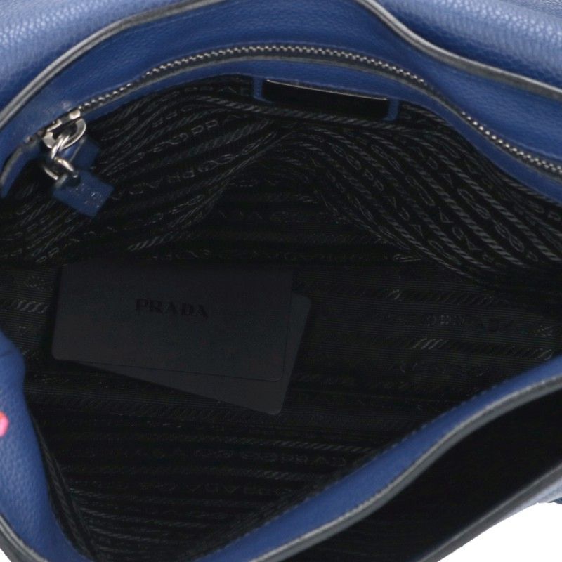 PRADA 2VD005 Leather Shoulder Bag Blue/Silver Size ONE SIZE