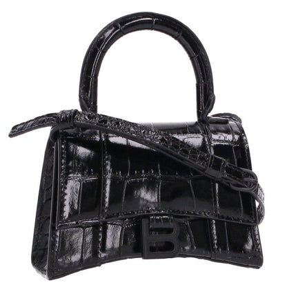 BALENCIAGA Hourglass Croc-Embossed Bag Black Size ONE SIZE