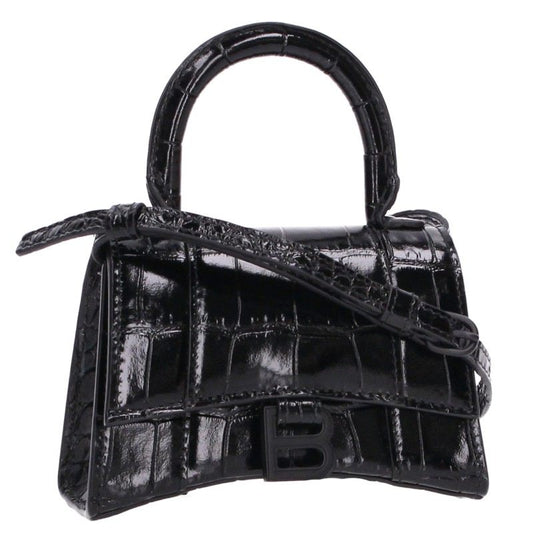 BALENCIAGA Hourglass Croc-Embossed Bag Black Size ONE SIZE