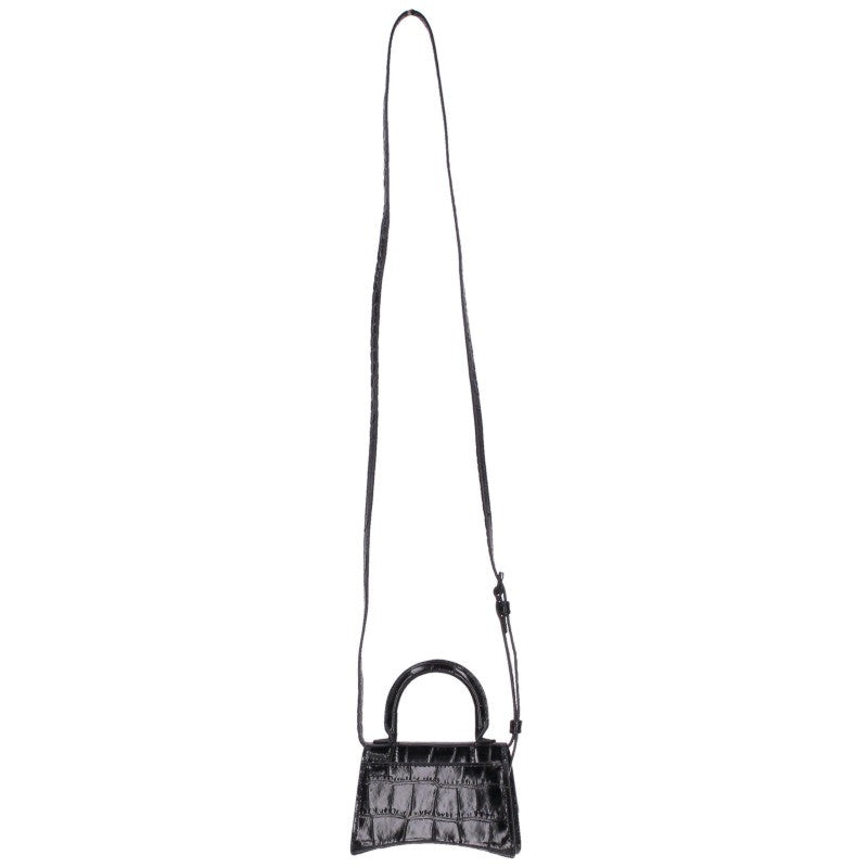 BALENCIAGA Hourglass Croc-Embossed Bag Black Size ONE SIZE