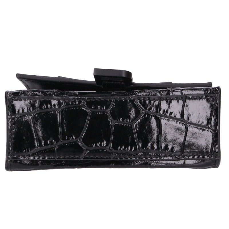 BALENCIAGA Hourglass Croc-Embossed Bag Black Size ONE SIZE