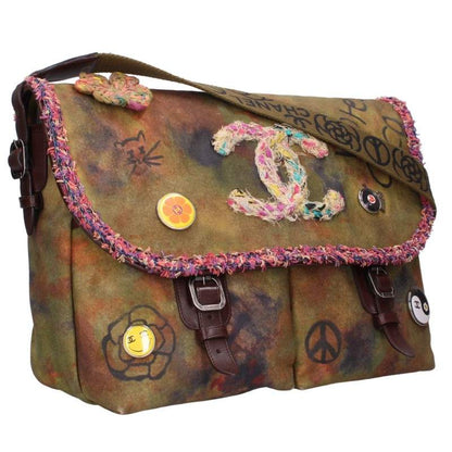 CHANEL Embroidered Graphic Khaki Green Shoulder Bag Size ONE SIZE