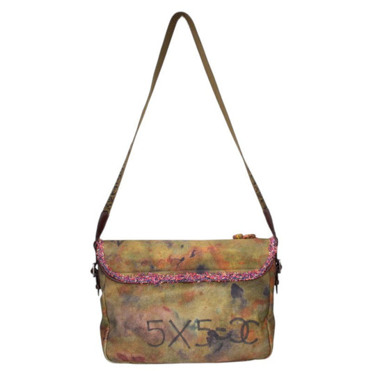 CHANEL Embroidered Graphic Khaki Green Shoulder Bag Size ONE SIZE