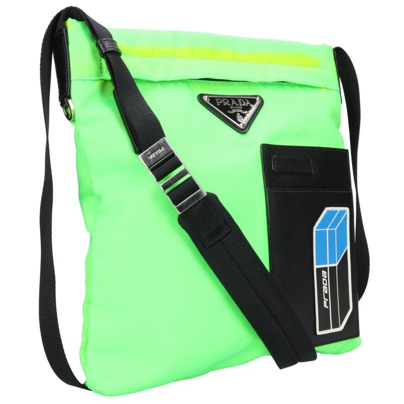 PRADA Saffiano Leather Panel Nylon Shoulder Bag Multi