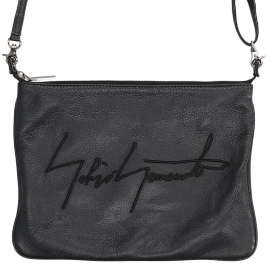 Yohji Yamamoto discord Logo Leather Sacoche Bag Black