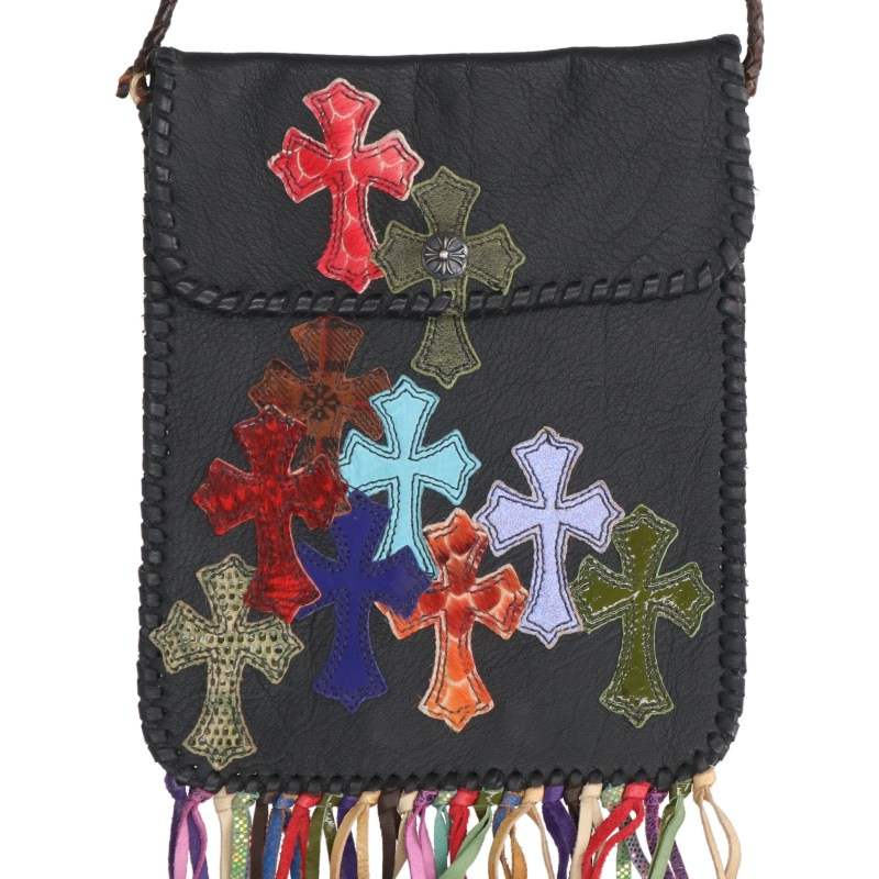 Chrome Hearts Hippie Fringe Leather Shoulder Bag Black Multi