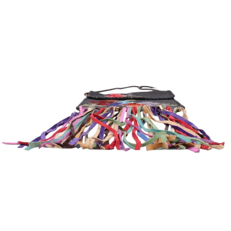 Chrome Hearts Hippie Fringe Leather Shoulder Bag Black Multi