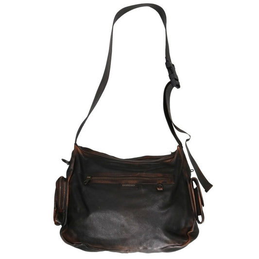 BALENCIAGA Super Busy Leather Shoulder Bag Brown