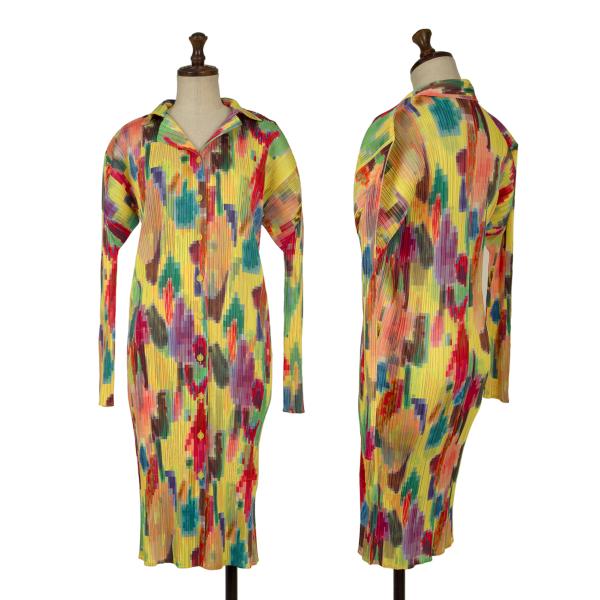 PLEATS PLEASE Mosaic Print Pleated Long Shirt Multi Size 3