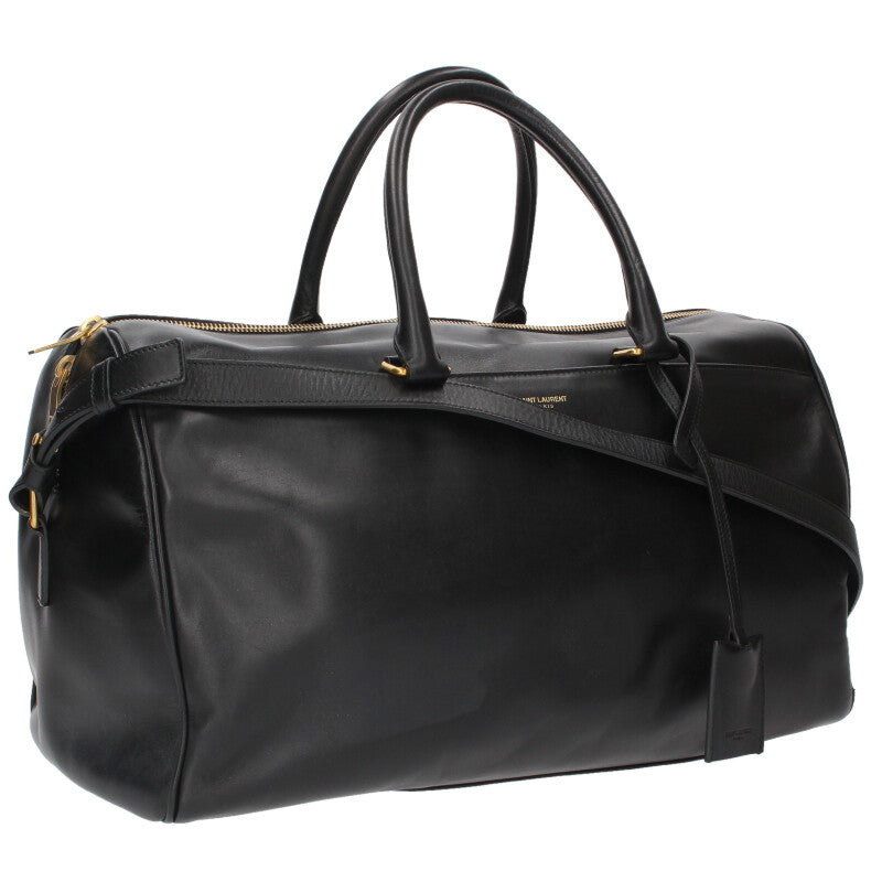 Saint Laurent Paris Duffle 2-Way Shoulder Leather Boston Bag Black x Gold