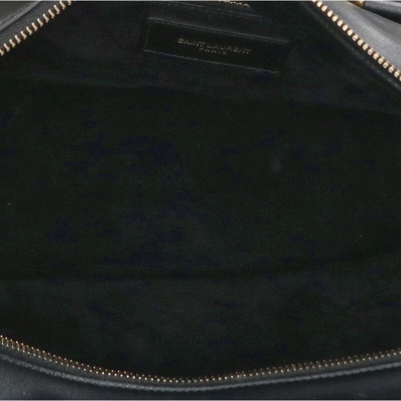 Saint Laurent Paris Duffle 2-Way Shoulder Leather Boston Bag Black x Gold
