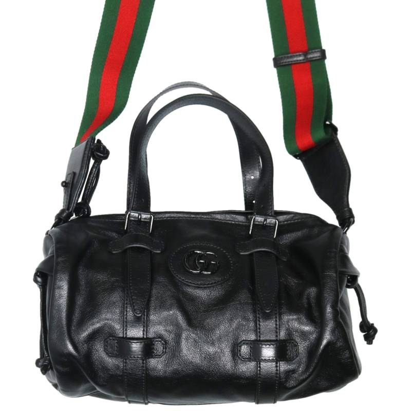 GUCCI Double G Small Duffle Boston Bag Black Size ONE SIZE