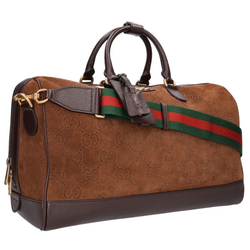 GUCCI GG Suede Boston Bag Brown Size ONE SIZE