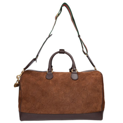 GUCCI GG Suede Boston Bag Brown Size ONE SIZE