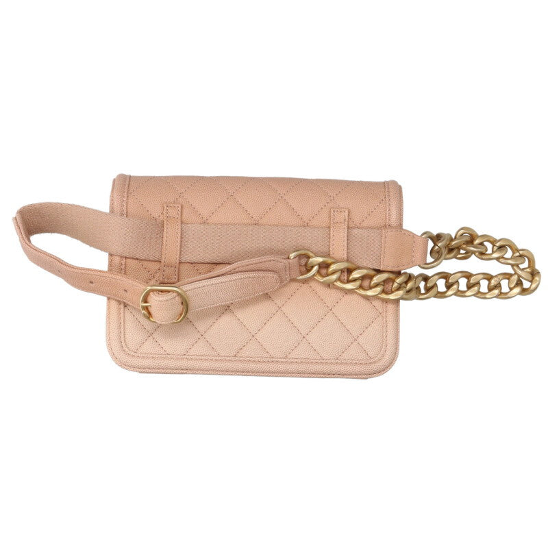 CHANEL Caviar Skin Belt Bag Beige Size ONE SIZE