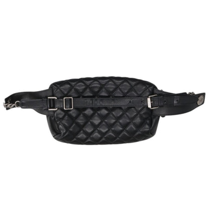 CHANEL Matelasse Calfskin Leather Body Bag Black Silver