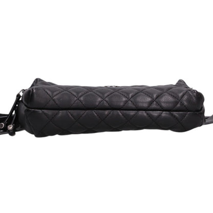 CHANEL Matelasse Calfskin Leather Body Bag Black Silver