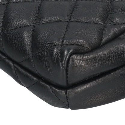 CHANEL Matelasse Calfskin Leather Body Bag Black Silver