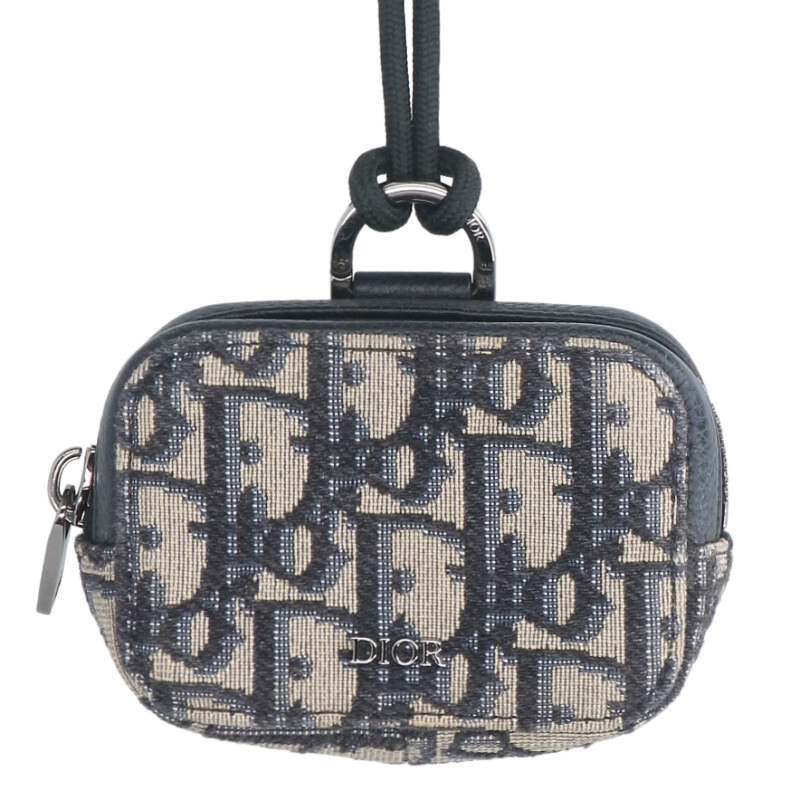 DIOR Oblique Canvas Pouch Beige/Navy Size ONE SIZE