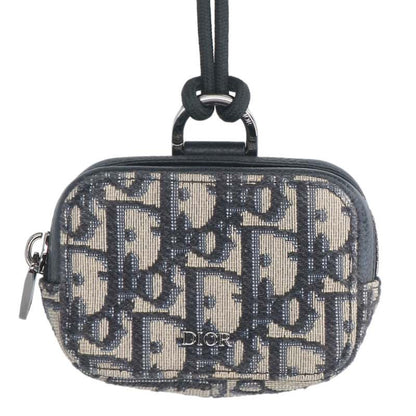 DIOR Oblique Canvas Pouch Beige/Navy Size ONE SIZE