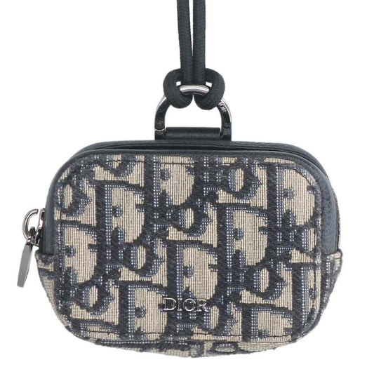DIOR Oblique Canvas Pouch Beige/Navy Size ONE SIZE