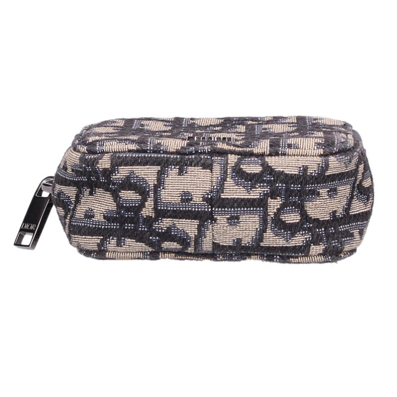 DIOR Oblique Canvas Pouch Beige/Navy Size ONE SIZE