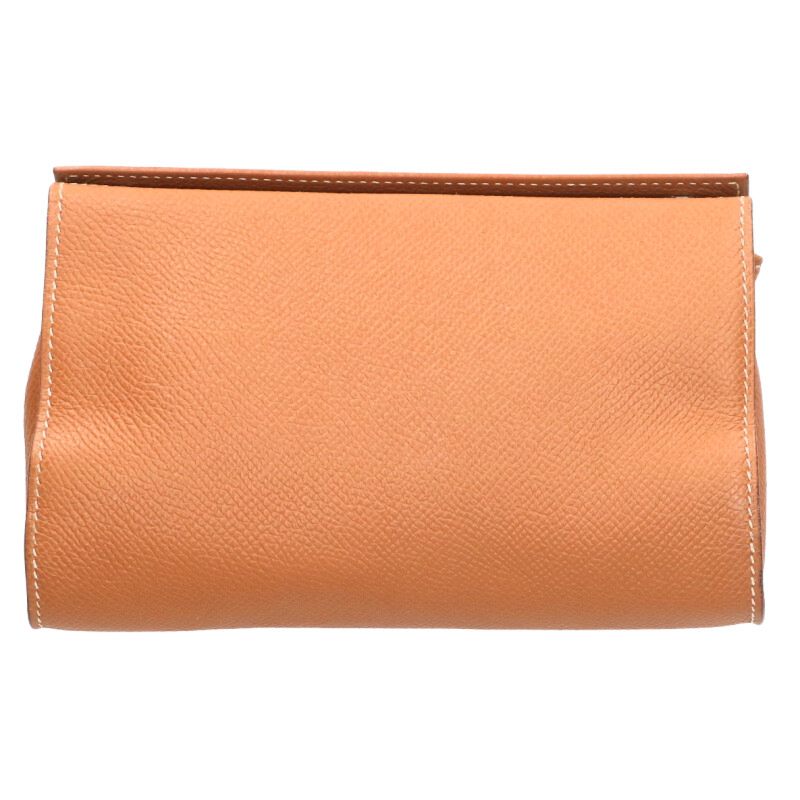HERMES Caro PM Leather Double Snap Pouch Brown Size ONE SIZE