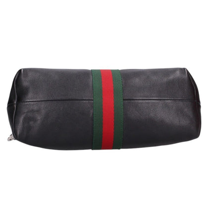 GUCCI Web Stripe Leather Medium Pouch Size ONE SIZE