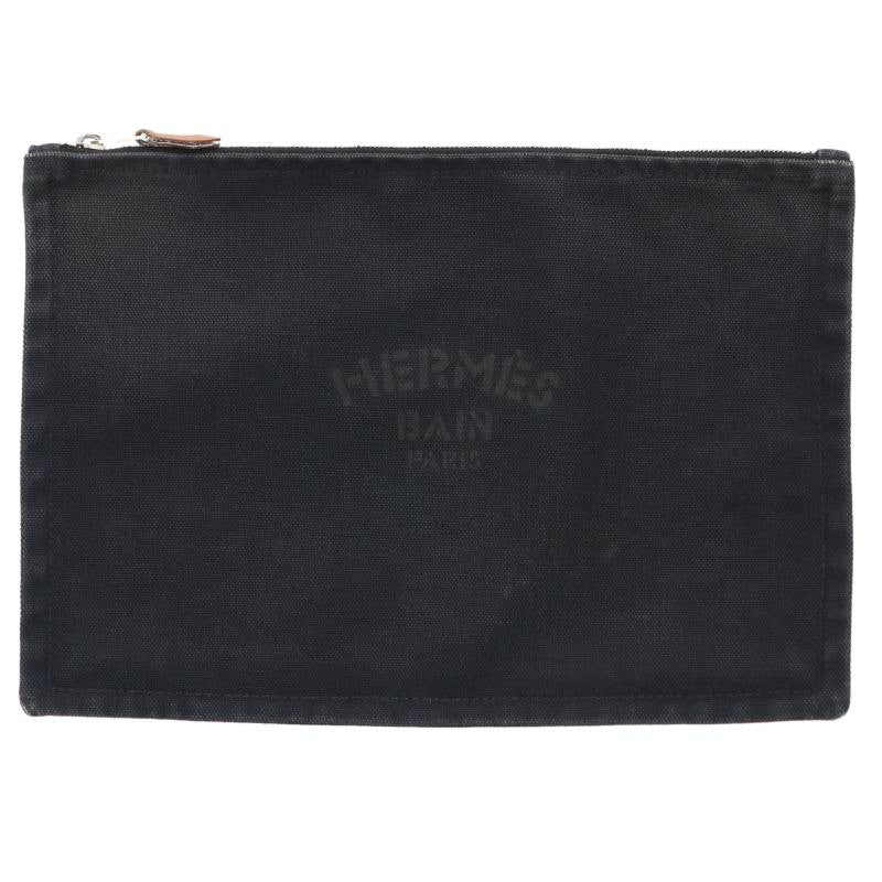 HERMES Yachting Cotton Front Print Pouch Black Size ONE SIZE