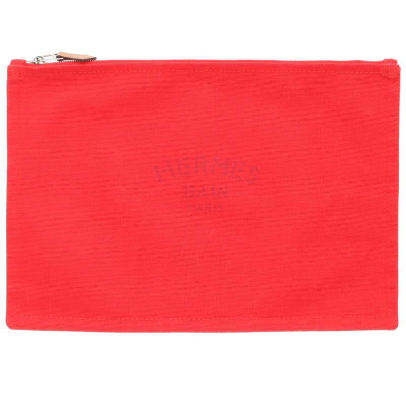 HERMES Cotton Logo Print Pouch Red Size ONE SIZE