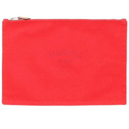 HERMES Cotton Logo Print Pouch Red Size ONE SIZE