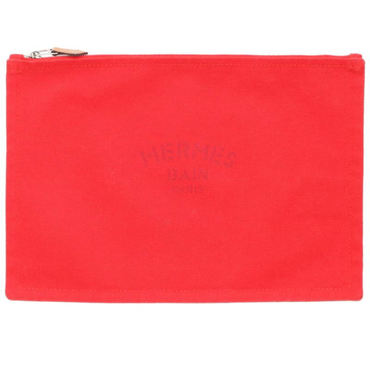 HERMES Cotton Logo Print Pouch Red Size ONE SIZE