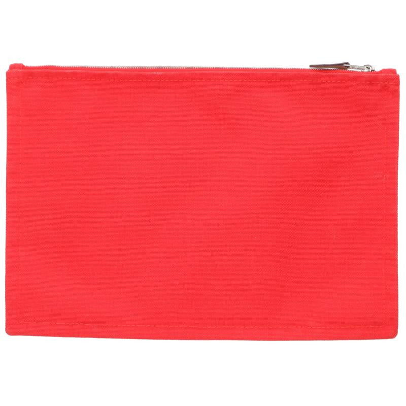 HERMES Cotton Logo Print Pouch Red Size ONE SIZE