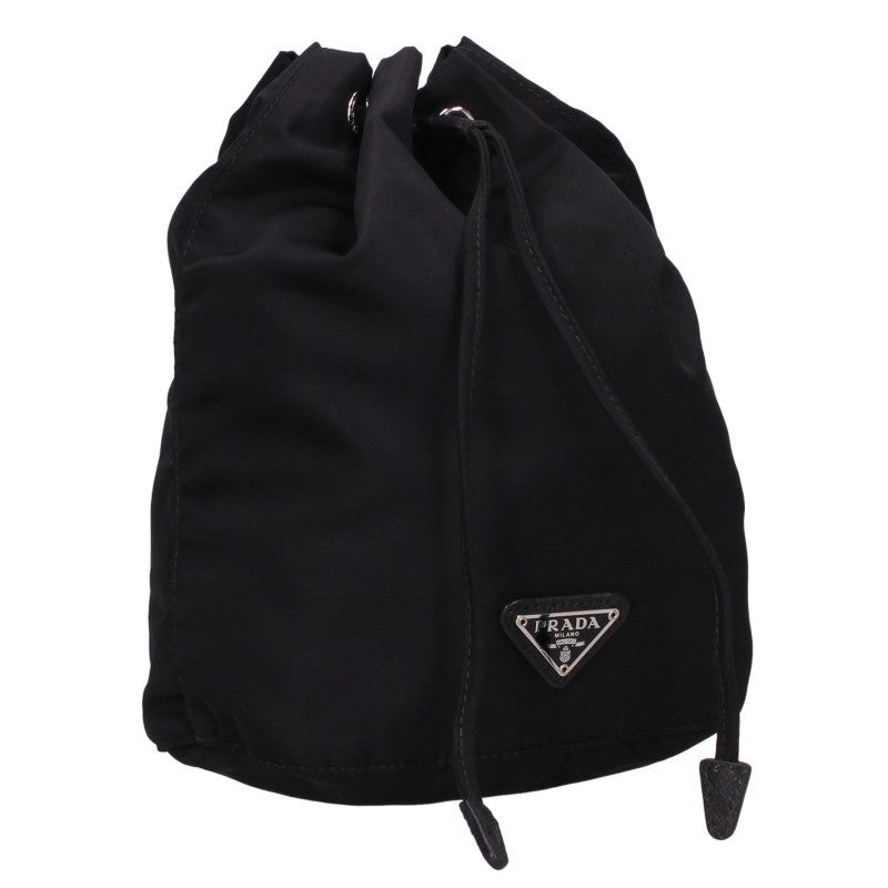PRADA Triangle Logo Drawstring Pouch Black Size ONE SIZE