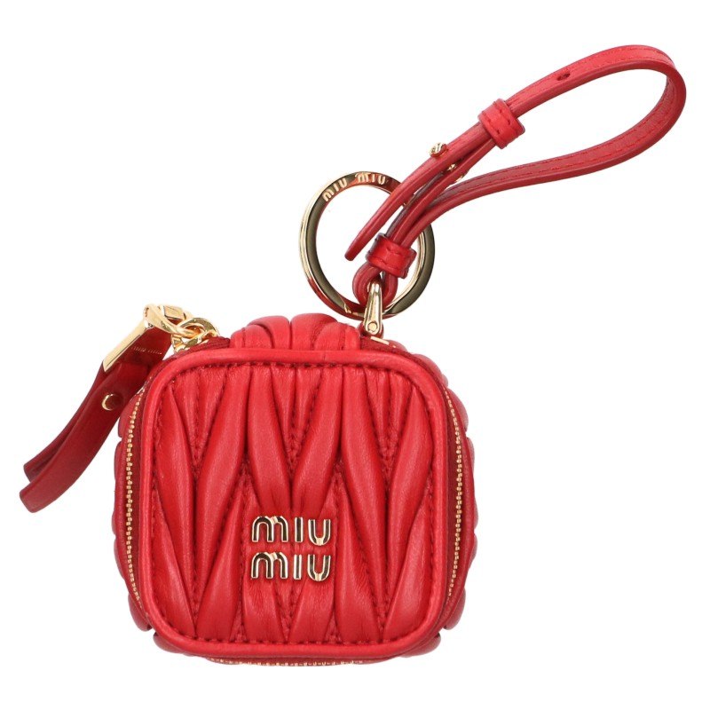 miumiu Matelassé Keyring Pouch Red Size ONE SIZE