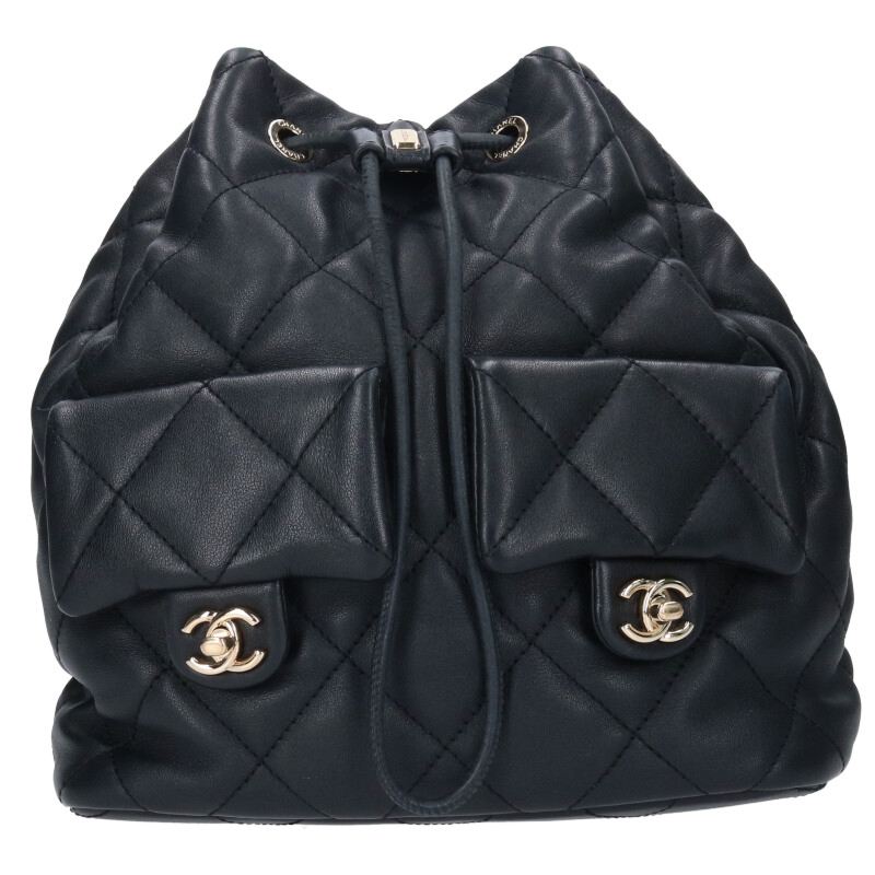 CHANEL Lambskin Matelassé Backpack Black Size ONE SIZE