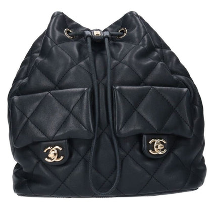 CHANEL Lambskin Matelassé Backpack Black Size ONE SIZE