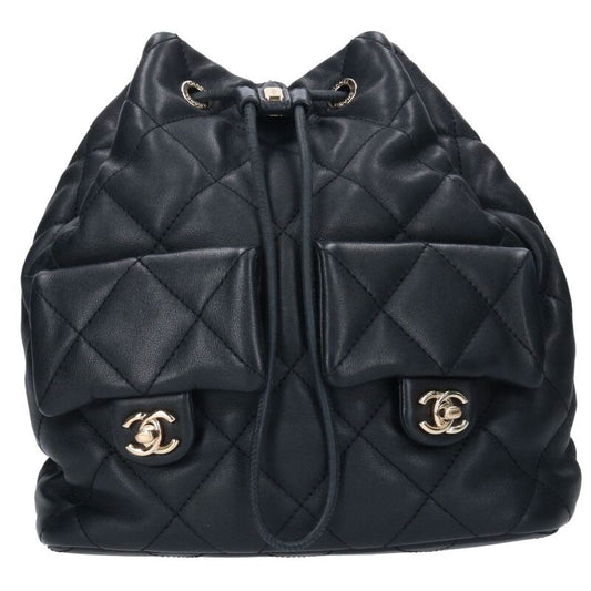CHANEL Lambskin Matelassé Backpack Black Size ONE SIZE