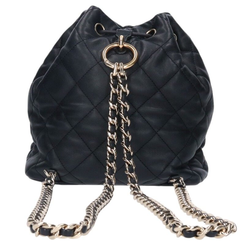 CHANEL Lambskin Matelassé Backpack Black Size ONE SIZE