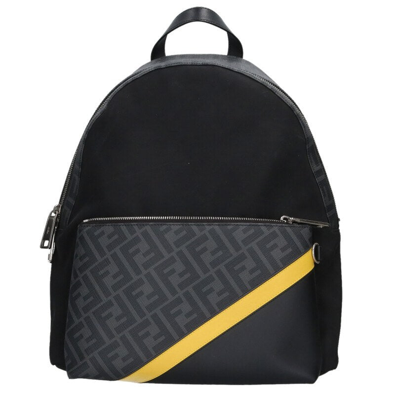 Fendi Monogram Nylon-Leather Backpack Black x Gray x Yellow