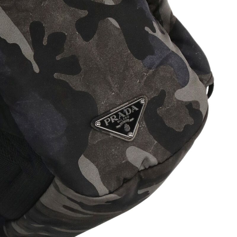 PRADA Triangle Plate Nylon Daypack Gray Size ONE SIZE