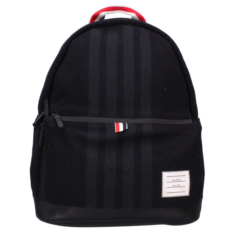 THOM BROWNE 4BAR Leather Trim Wool Backpack Size ONE SIZE
