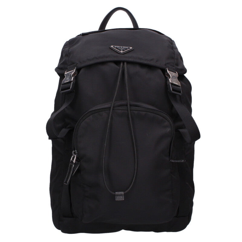 PRADA Re-Nylon Triangle Plate Backpack Black Size ONE SIZE