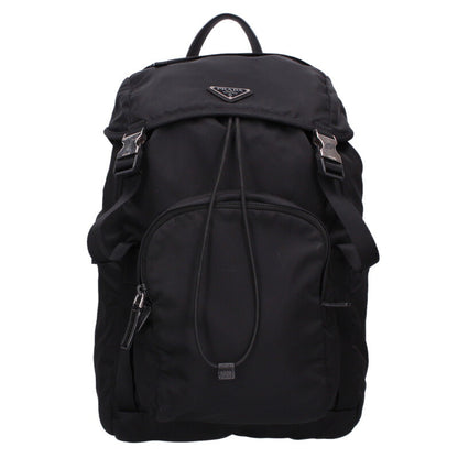 PRADA Re-Nylon Triangle Plate Backpack Black Size ONE SIZE