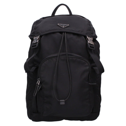 PRADA Re-Nylon Triangle Plate Backpack Black Size ONE SIZE