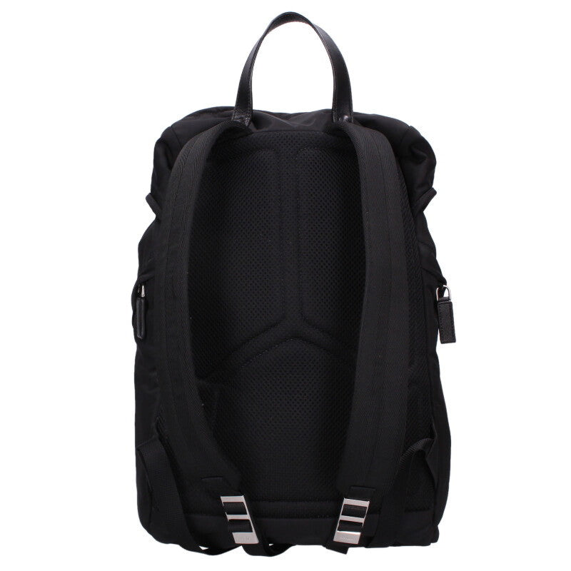 PRADA Re-Nylon Triangle Plate Backpack Black Size ONE SIZE