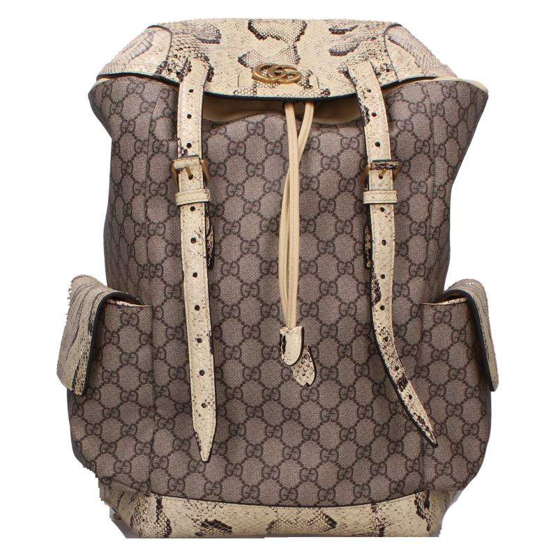 GUCCI Double G Python Backpack Brown Size ONE SIZE